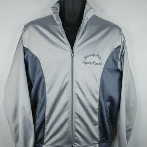 Vtg 80s LeTrell Blue Gray Nylon Track Jacket L Beverly Hills Sports Council
